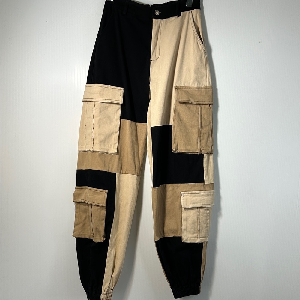 Fashion Nova Black and Tan Cargo Jeans